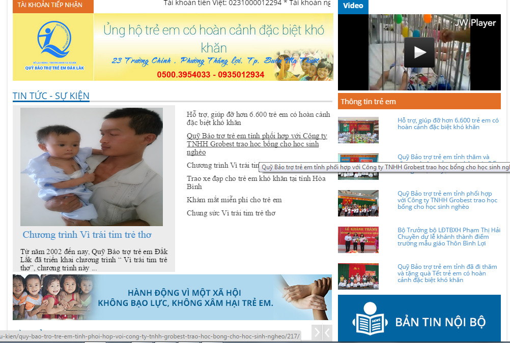 Website quy bảo trợ trẻ em tỉnh Daklak